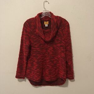 RUBY RD red black marled textured cowl neck raglan sleeve pullover sweater PM